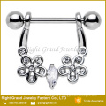 Barbell acier chirurgical Zircon rose Flashy fleurs Nipple Shield Ring